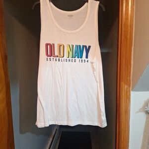 Old Navy White Tank Top with Rainbow Logo